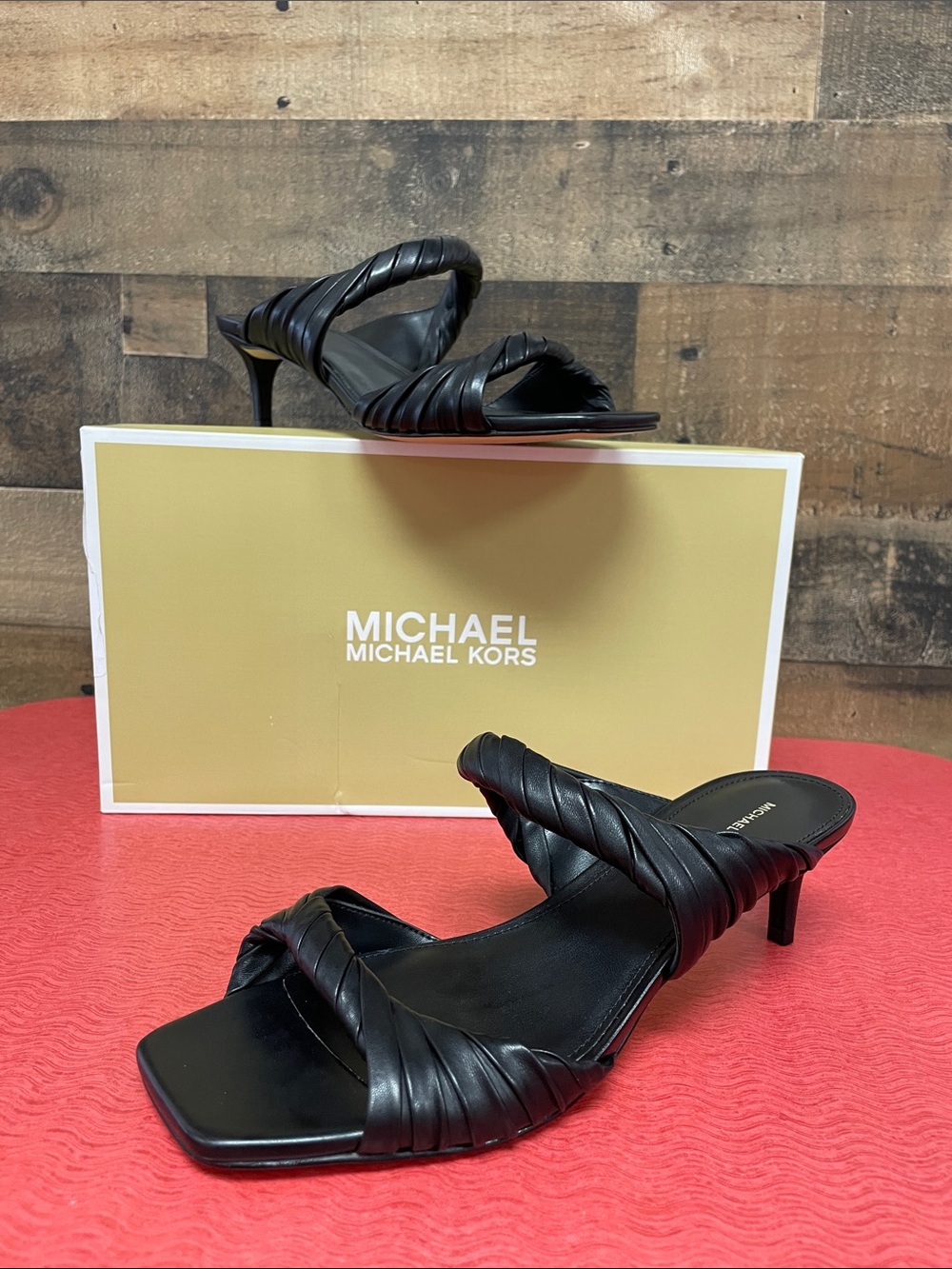 MICHAEL Michael Kors Black Braided Strap Kitten Heel Mules